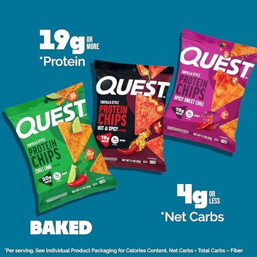 Image of Quest Nutrition Tortilla Style Protein Chips, Spicy Variety Pack, Chili Lime, Hot & Spicy, & Spicy Sweet Chili, 12 Count (3 Each Flavor)