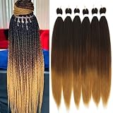 Pre Stretched Braiding Hair 36inch 6Packs Ombre Brown Honey Blonde Braiding Hair Pre Stretched For Black Women 1b/30/27 Soft Yaki Straight Braiding Hair(#1b/30/27,6Pack)