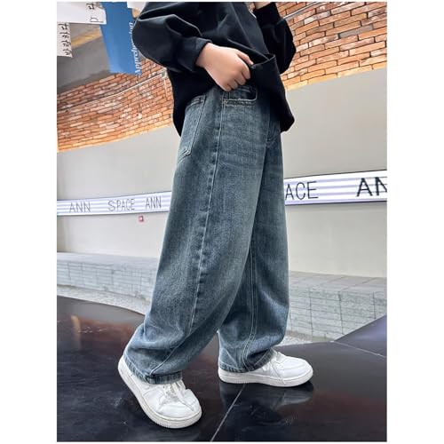 Boys Baggy Jeans Straight Wide Leg Elastic Waisted Loose Fit Teens Jeans Y2k Casual Stretchy Denim Pants with Pockets2