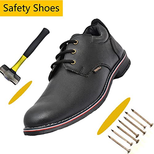Image of STONIX Steel Toe Safety Shoes |Leather Shoes |Formal Look- Heavy Duty Work Safety Shoes with Slip Resistant Outsole (Black,)