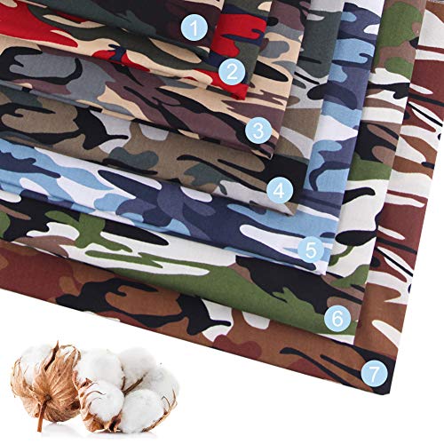7 PCS Fabric Cotton Camouflage Print,Fat Quarter DIY Craft Cotton Fabtric by The Yard 100% Cotton Camo for Dressmaking Shirts Clothes Quilting Sewing Patchwork Homemade Masks (18.9\"x18.9\").