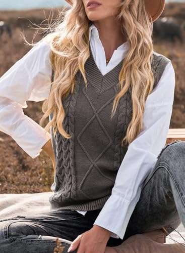 Image of EVALESS Oversized Sweater Vest for Women V Neck Sleeveless Solid Color Loose Pullover Sweater