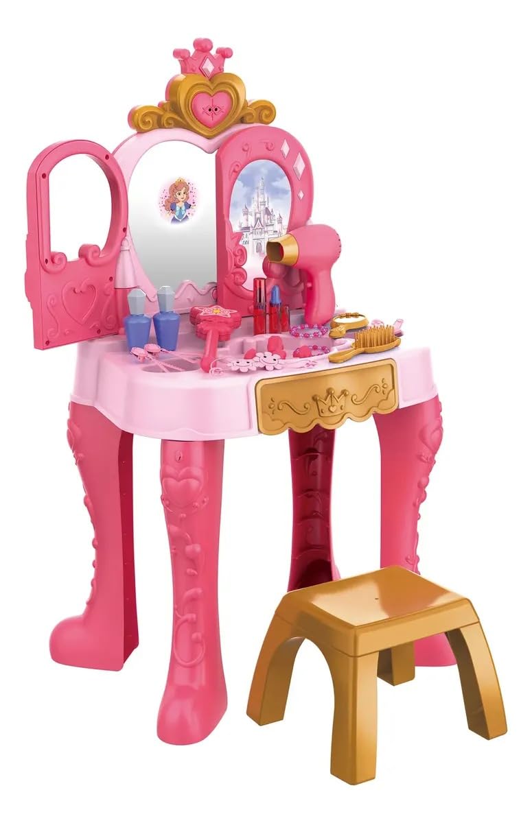 GalPat Baby Tocador Infantil para Niñas con Espejo, Luces y Música – Incluye Taburete, Secador, Varita Mágica y Más de 15 Accesorios – Tocador de Juguete Princesa 3+ Años