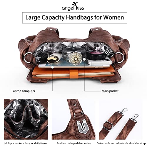 Image of Angel Kiss Purses and Handbags for Women Washed Vegan Leather Crossbody Hobo Satchel Shoulder Tote Purse