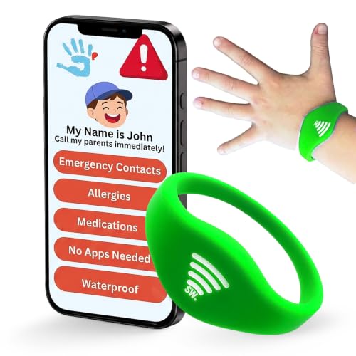 Image of Kids ID Bracelet - Fitted NFC Safety Wristband, Slip-On Child ID Band for Emergency Contact Info, Waterproof Silicone, Not GPS, Wear on Wrist or Ankle, Ideal for Theme Parks, Travel & Beaches