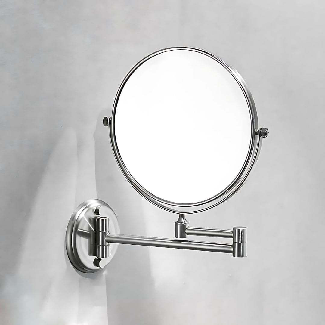 RFV1 Brass Dual Side Round Mirror for Bathroom 360° Swivel with Zoom View | Magnifying Shaving Makeup Vanity Mirror Wall Mounted | (Chrome)-image-34