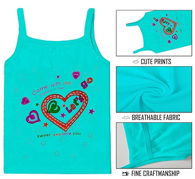 Image of Baby Girls Sleevless Printed Cotton Regular Fit Camisole 0-10 YRS Slips /Vests /Baniyan /Inner Wear, Pack of 6