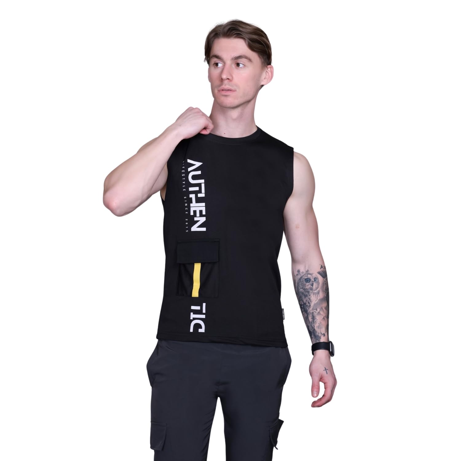Men Typography Graphic Print Sleeveless Gym Vest-image-15