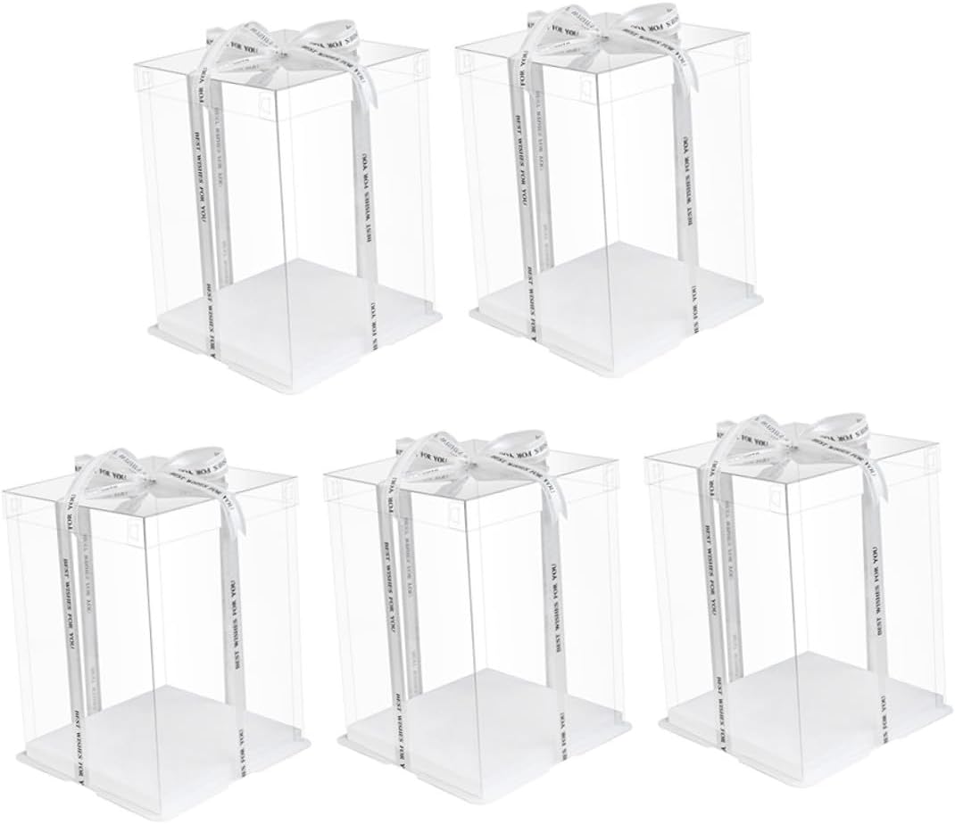 5pcs 8-inch Birthday Cake Boxes with Lid, Square Food-grade Cake Storage Containers for Bakery, Portable Dessert Packaging Cases for Party and Packaging