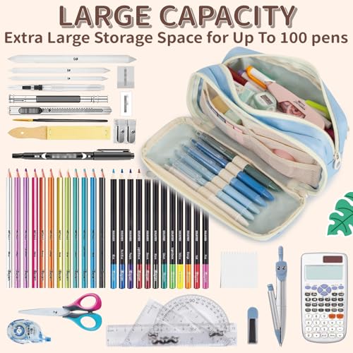 Image of Large Capacity Pencil Case with Compartments for Girls, Pen Bag for School | Multi-Compartment Pencil Case Massive Storage Capacity Durable Zipper Students College Office Stationery Essentials
