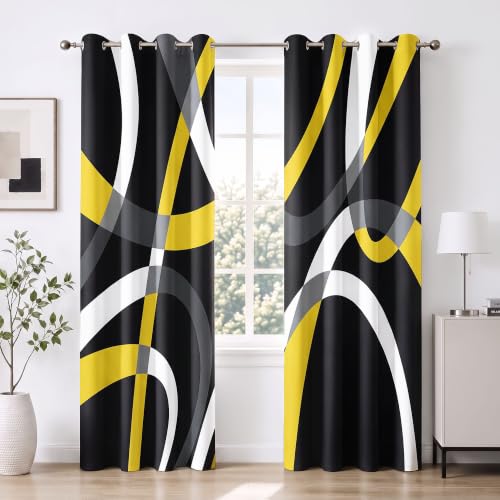 weesire Black and Yellow Blackout Curtains, 52 x 84 Inch, Grommet, 2 Panels