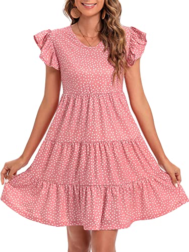 Image of Lyrur Sundresses for Women Wedding Guest Cute Ruffle Sleeve Mini Tiered Babydoll Casual Beach Black Summer Dresses