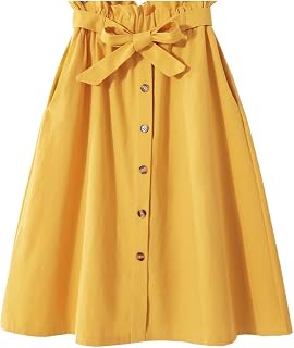 Saia feminina de cintura alta, elegante, casual, vintage, plissada, evasê, com botões frontais, saia midi com bolsos para cinto