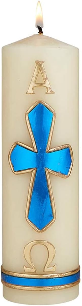 Family Prayer Candle Alpha and Omega Long Burning Candles, 2-1/2 Inch x 8 Inch, Pack of 2