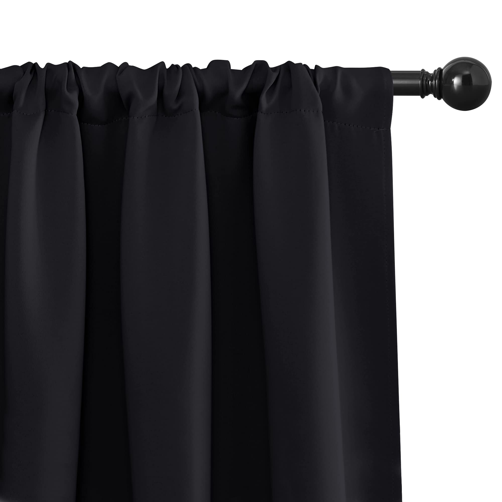 NICETOWN 2 Panels Blackout Curtains 42 x 45 in Black with Single Curtain Rod 48-86 inch