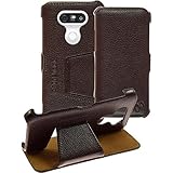 PhoneNatic Echt-Lederhülle kompatibel mit LG G5 - Leder-Hülle braun + Glasfolie