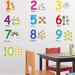 Number Wall Decals Children Number Stickers Alphabet ABC Wall Decals Peel and Stick Animal Number Wall Stickers Educational Classroom Stickers for Kids Nursery Bedroom Living Room Playroom Decorations