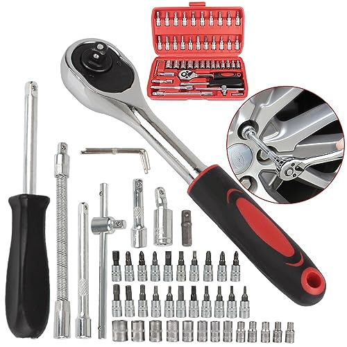 Kit 46 Chave Catraca Jogo De Soquetes Allen Torx Ferramentas 46 Peças Jogo De Catraca Reversível Com