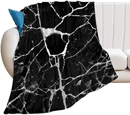 Marble Print Black White Pattern Throw Blanket Ultra Soft Air-Conditioned Quilts Machine Washable Fluffy Blanket for Kids Adults, 70 x 80 Inches