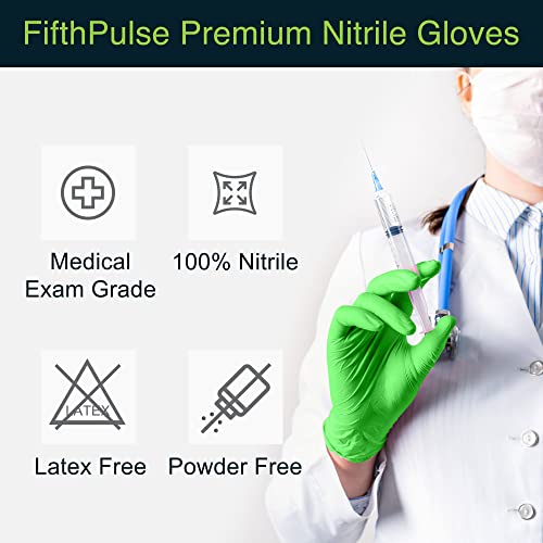 Fifthpulse Green Nitrile Disposable Gloves - 50 Count - 3 Mil Nitrile Gloves Small - Powder And Latex Free Rubber Gloves - Surgical Medical Exam Gloves - Food Safe Cooking Gloves #TOP4