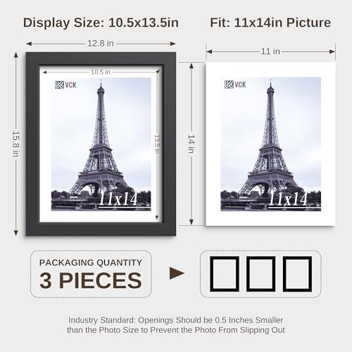 Image of VCK 11x14 Picture Frames - Black High-End Wood Wide Border Poster Frame, Multi-Directional Display Family Photos, Office Prints, Studio /Gallery /Home Artwork, Wall Hanging, 3 Pack