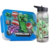 Get Trend Minecraft Brotdose Kinder & 640ml Trinkflasche Set, 1,75L Snackbox mit Fächern, Spülmaschinenfest & Mikrowellengeeignet, BPA Frei Bento Lunchbox für Schule & Freizeit (Multi Minecraft)