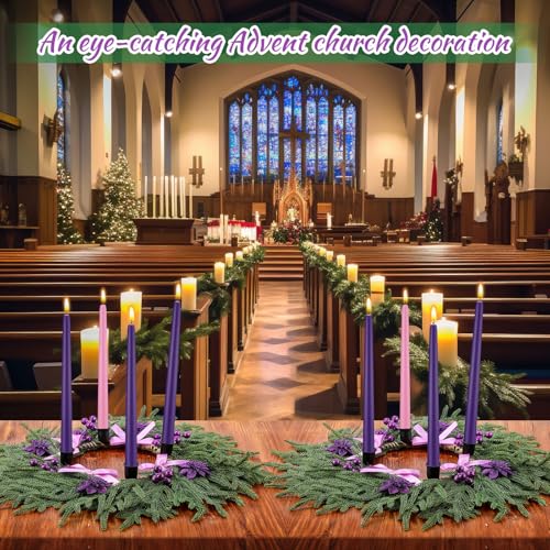 Potchen Christmas Advent Wreath Candle Holder Ring Purple Ribbon DIY Advent Wreath 4 Candle Holder Traditional Catholic Christmas Decoration Set for Church Table Centerpiece Holiday Gift(Cypress 2) by Potchen - Image 4