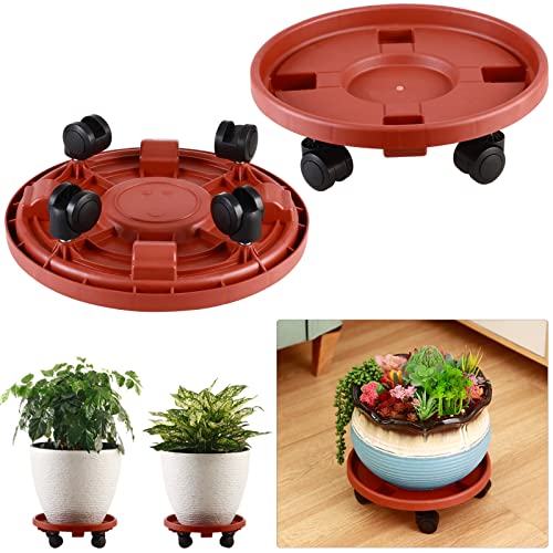 10 Packs Large Plant Caddy with Wheels 13" Rolling Plant Stands Heavy-duty Plastic Plant Roller Base Pot Movers Plant Saucer on Wheels Indoor Outdoor Plant Dolly with Casters Planter Tray Rust Red by KvyusFlourish - Used condition - Image 8