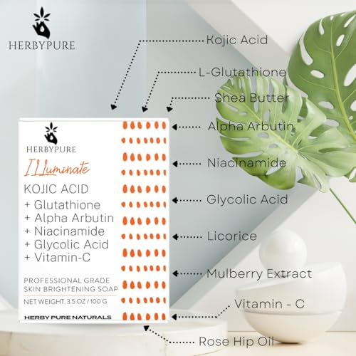 Image of Skin Brightening Soap | 1% Kojic Acid + 2.5% L-Glutathione + 1.5% Alpha-Arbutin Brightening Soap | For All Skin Types | Men & Women | Pack of 2 [200 Grams]