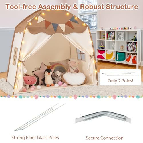 COSTWAY Kids Play Tent with String Lights and Flags - Image 7