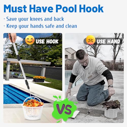 Pool Skimmer Hook Skimmer Basket Pole Collapsible Hook with Handle 39.7 Inch Pool Lid Basket Lift Tool Cleaning Tool Suitable for Baskets with Handle