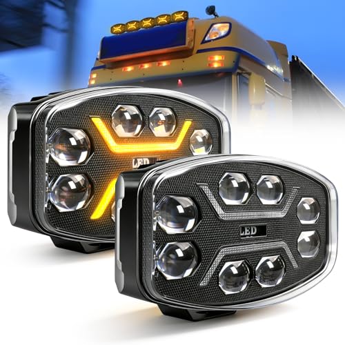 BraveWAY 2PCS 10'' 150W Phare Longue Portée LED 12/24V, Projecteur LED Camion 24V Avec Design X DRL Blanc Ambre Pour Camions Tracteurs 4x4 BTP