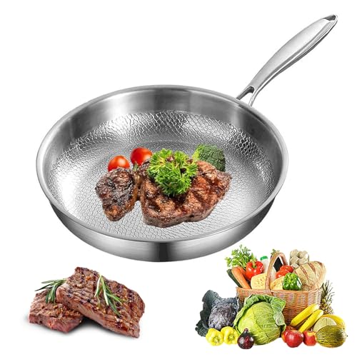 Titanium Hammered Pan Pro with Lid, Ultra-Durable, Scratch-Resistant, 100% Non-Stick Performance Hammered Texture Titanium Pro Cookware, Even Heating for Cooking L