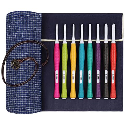 Reessy Crochet Hooks Set Ergonomic, Crochet Hook Set with Case, Inline Hooks Round Rubber Handle, Lightweight Crochet Needles 9 Pack With Soft Grip For Arthritic Hands, Starter Crochet Kit Gift Set Cover