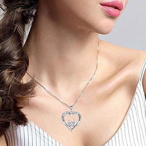 ITESSY Silver Sister Necklaces, Sister Birthday Gifts from Sister, Sterling Silver Necklace Christmas Gifts for Sis, Heart Cubic Zirconia Necklace Jewellery Gift for Her