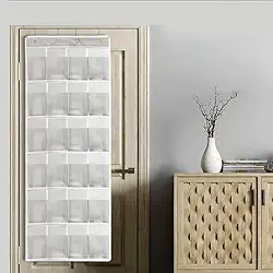 Organizador de sapateiras sobre a porta com 24 bolsos de malha e gancho, armazenamento de sapatos dobrável para sapatos ou acessórios, suporte de armazenamento suspenso que economiza espaço, cinza