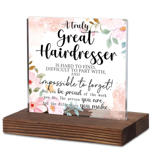 PQUCXZ Hairdresser Appreciation Gift, Floral Acrylic Desk Sign with Thank You Quote, Rustic Wood...