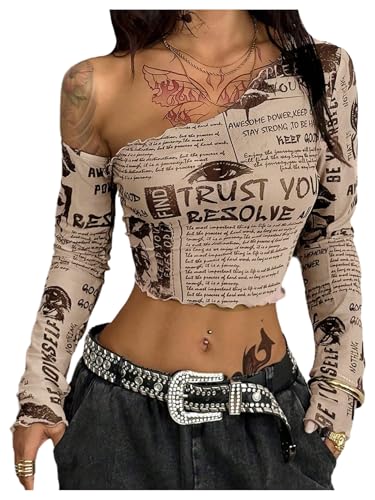 WDIRARA Women's Newspaper Print Off The Shoulder Tops...