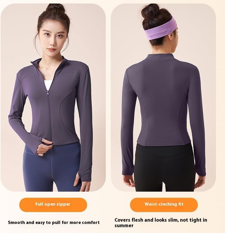 Women’s Thickened Workout Jacket Lightweight Zip Up Yoga Jacket Athletic Slim Fit Tops - Image 2