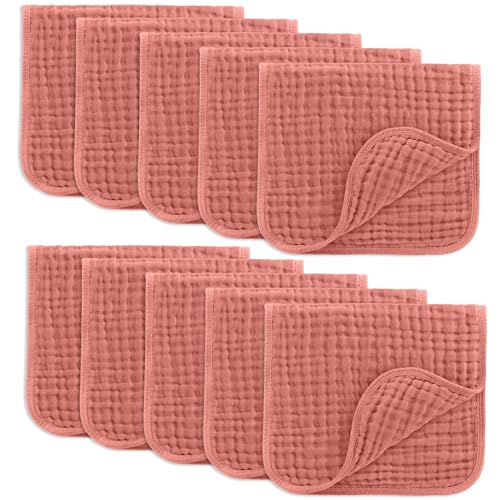 Image of Comfy Cubs Muslin Burp Cloths 20" x 10", Pack of 10 - Large, 6-Layer, Ultra Absorbent 100% Cotton for Baby Drool and Messes - Soft, Safe & Gentle Baby Burp Cloths for Boys & Girls - Dusty Rose