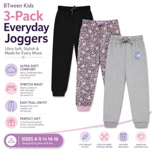Image of BTween Kids Girls Fashion Stretch Waist Ultra Soft Jogger Pants Set 3 Pack Bundle