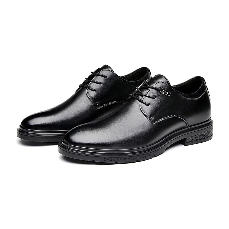 Oxford Formal Shoes for Men Lace Up Solid Color Round Toe Leather Height Increasing Elevator 2.3in Derby Shoes Rubber Sole Block Heel Slip Resistant3
