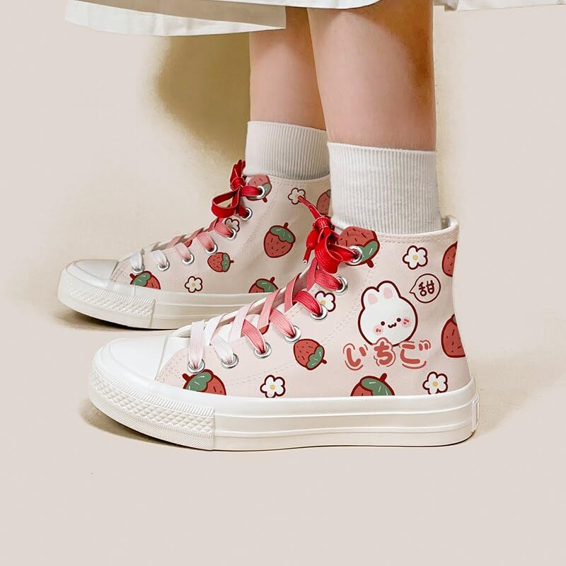Bobo's House Kawaii Strawberry Bunny High Top Canvas Fashion Sneakers4