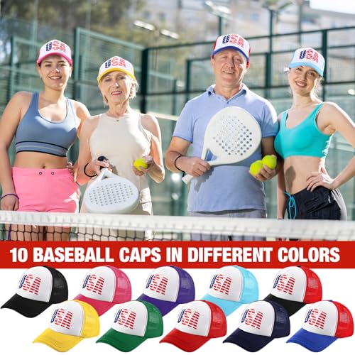 Image of Hercicy 10 Pcs 4th of July Hats American Flag Hat Patriotic Hat Bulk 250th Anniversary USA Mesh Trucker Caps for Men Women