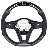 Acclcors Carbon-Lenkrad, D-förmiges Lenkrad mit flachem Boden, LED-Schaltanzeige und perforiertem Leder für Volkswagen caddy/ID3 ID4/Passat/T-roc mk1/Polo mk6/Atlas/Transporter T6.1 chunky 2020-2024