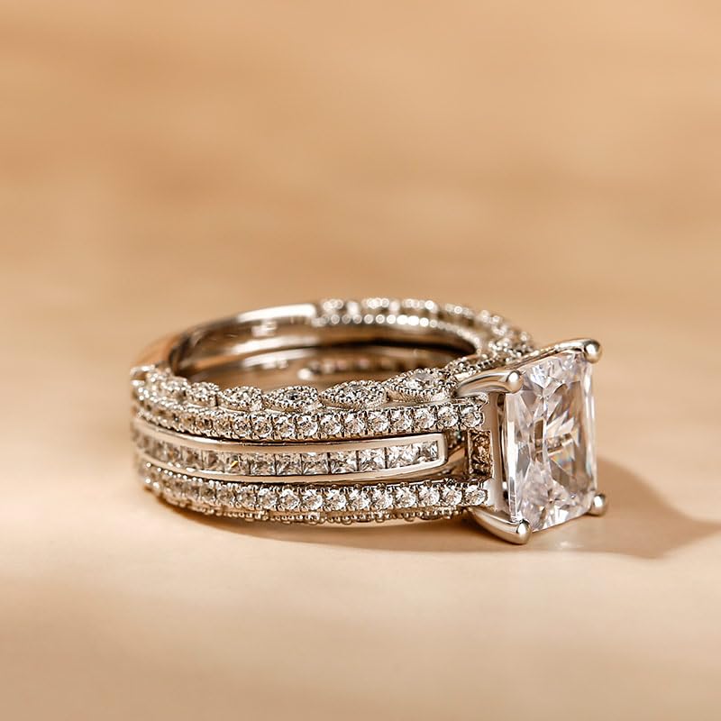 Jeulia Engagement Wedding Ring Set for Women 925 Silver 5.2 Carat Radiant Cut Cubic Zirconia Promise Anniversary Rings with Side Stones…4