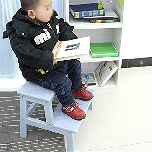 FALIYORS Portable Step Stool Two-Step Stool, Wooden Two Step Children's Stool with Handles/Wooden Step Stool for Kids and Adults, Home and Office, Ages 3+ - 16.5X13.8X13.8Inches (Color : Gr