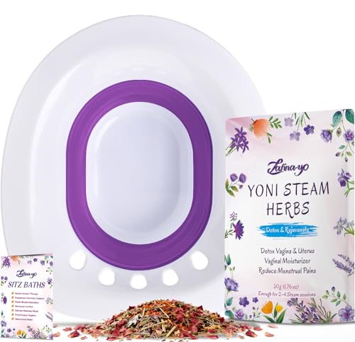 Zafina-UP 2-in-1 Yoni Steaming Kit - Foldable Toilet Seat Natural Herbal Blend - V-Steam for Detox Cleansing PH Balance Odor Control - Purple