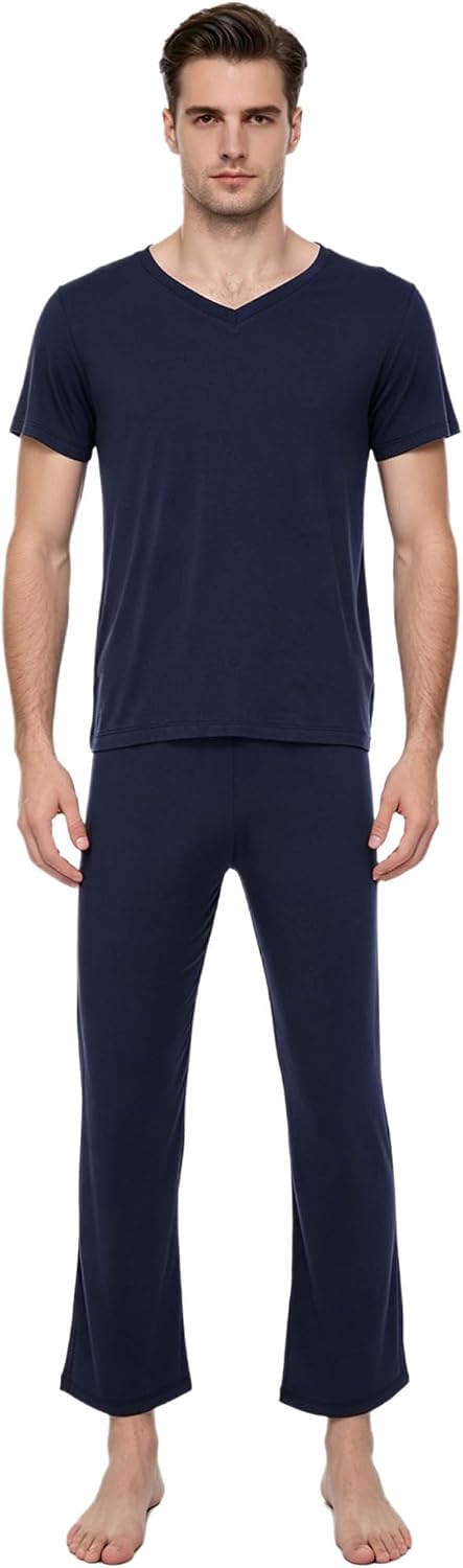 FEESHOW Men Dance Practice Suit Round-Neck Tops + Loose Pants Training Performance Wear Jazz Stretchy Fit Set