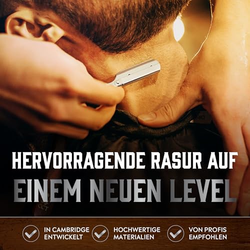 Foto von The Cambridge Cutthroat® Cut Throat Rasiermesser Rasierer-Set - Missanda Hartholz & Edelstahl Professioneller Friseur-Rasierer mit einer Klinge - Razor mit gerader Kante - Schnurrbart & Bartformer